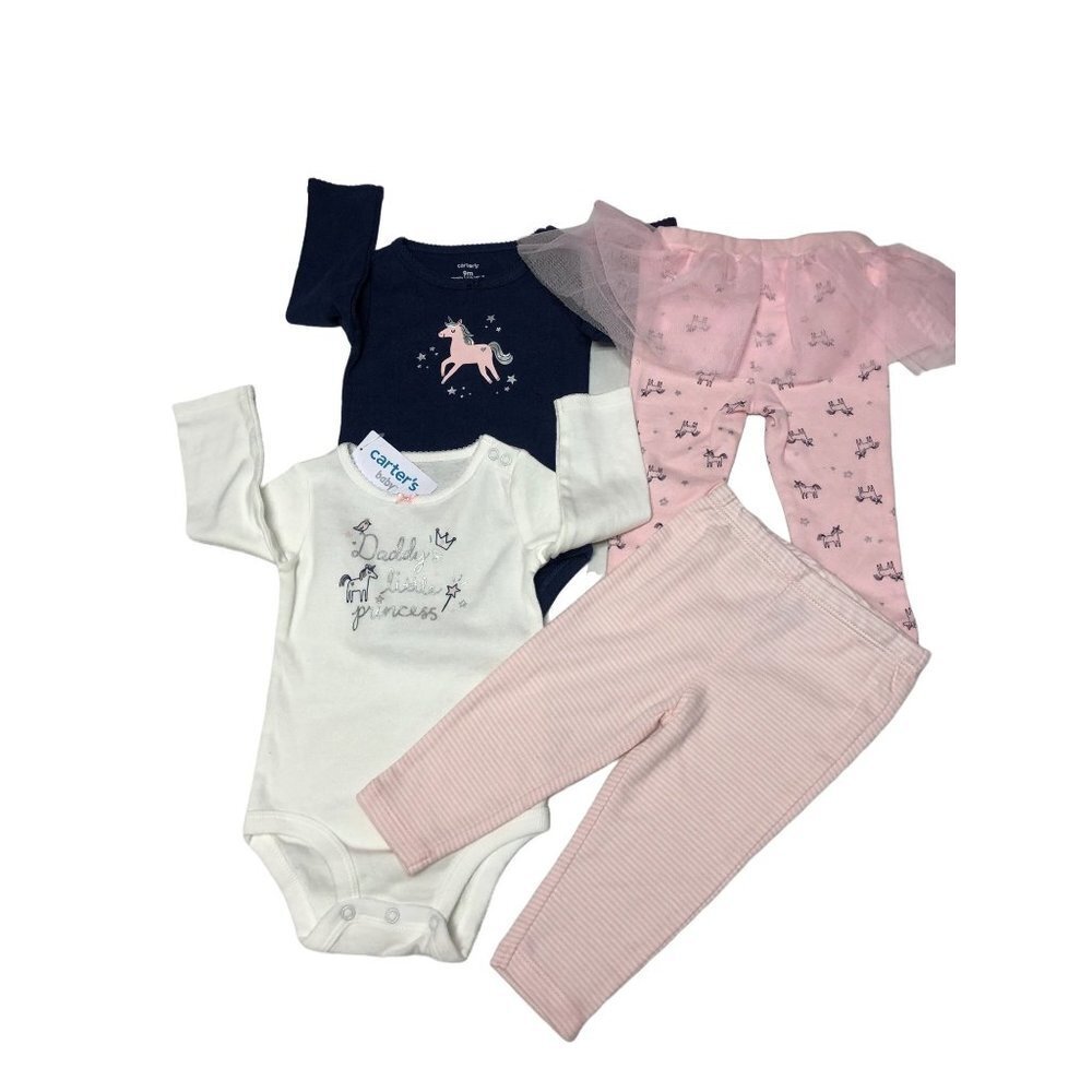 CARTERS 4 PIECES SET UNICORN/LITTLE‎ PRINCESS  OUTFIT SIZE12 MOS NEW WITH TAG